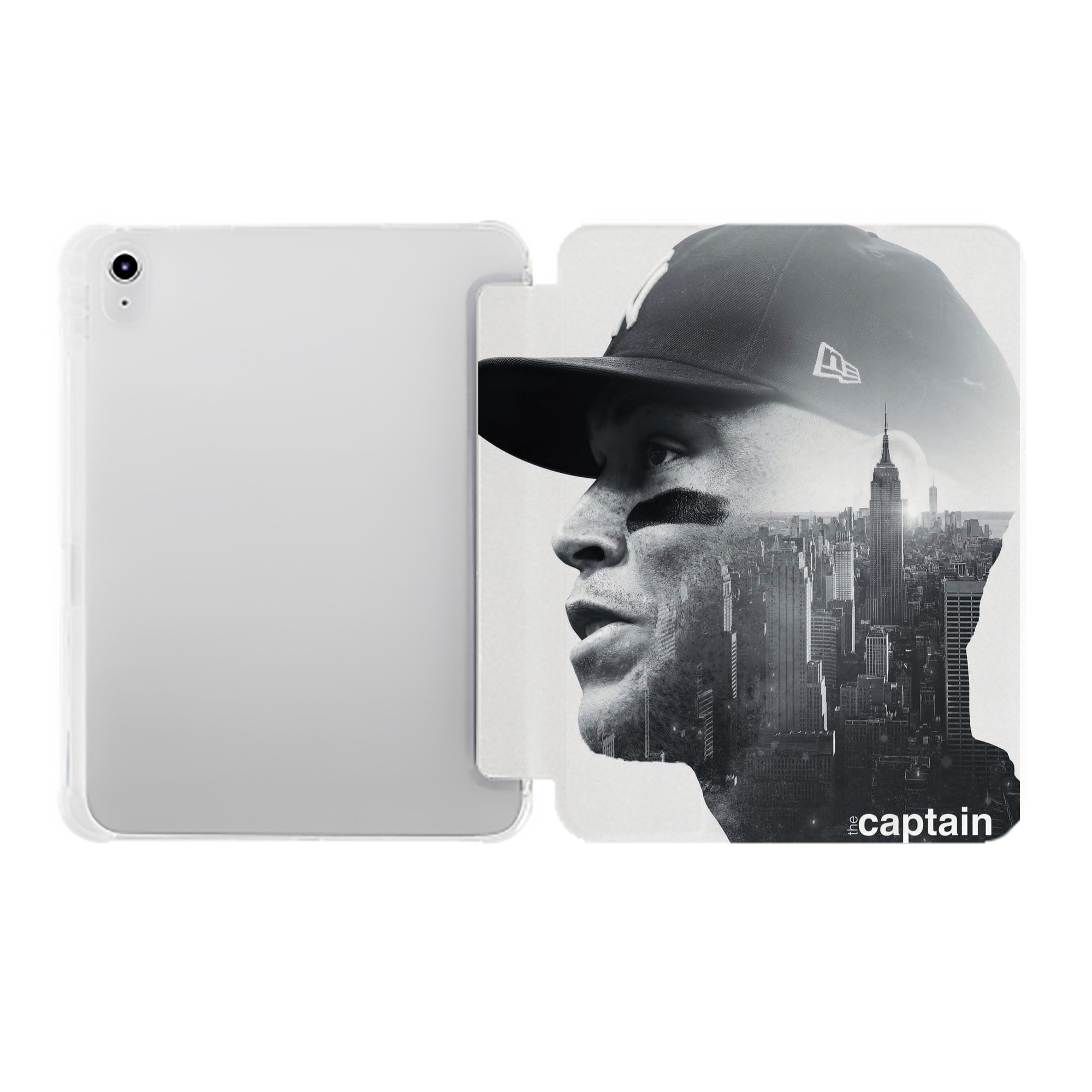Aaron Judge Yankees Captain Premium Tri-Fold PU Leather & Silicone IPad Case With Pencil Slot – Fits 9.5,10.5,10.9 – Adjustable Stand, Slim, Protective